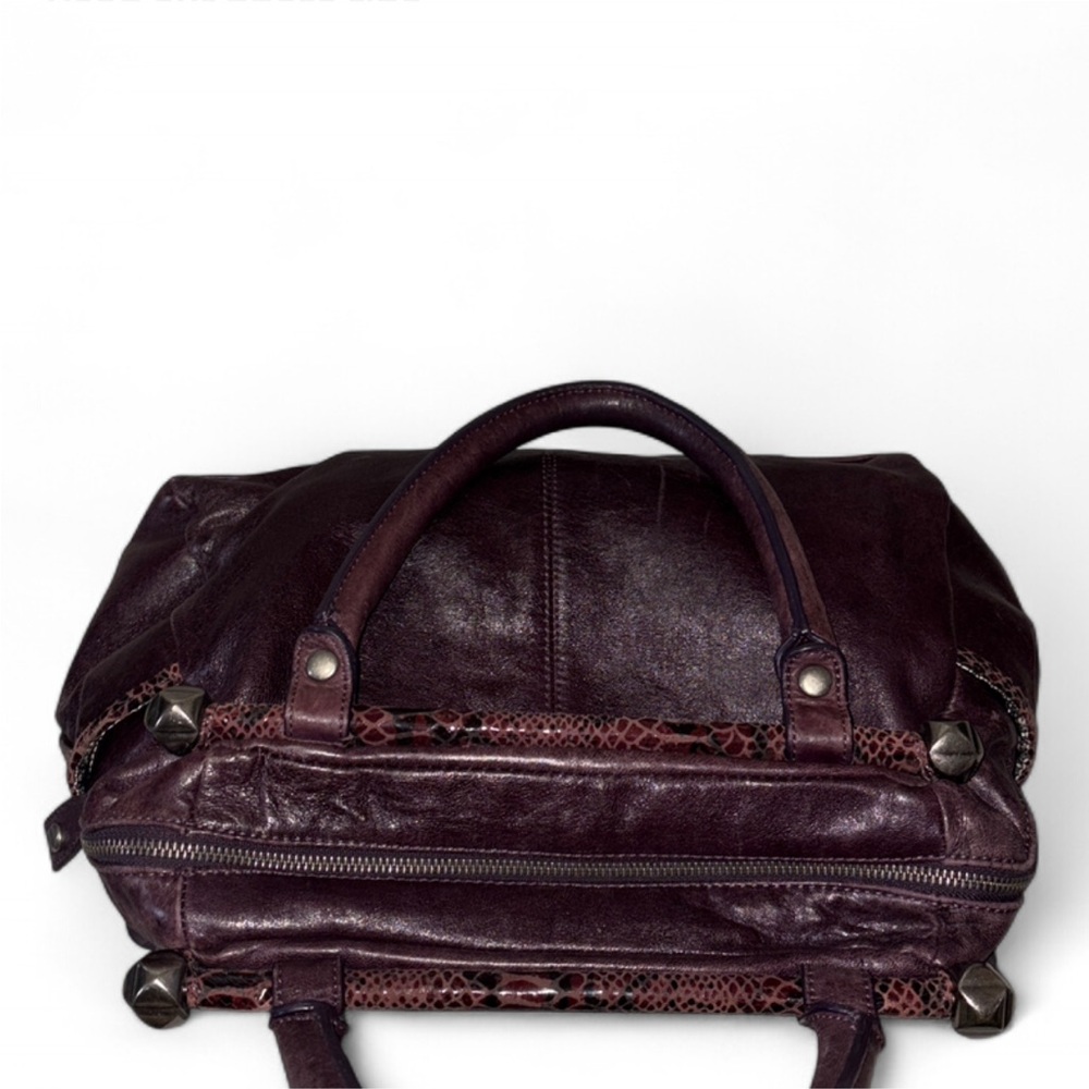 Betsey Johnson Leather Ruffle Structurec Satchel Handbag in Deep Plum - Picture 8 of 13